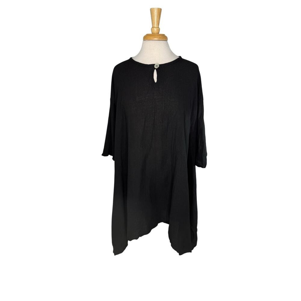 OH MY GAUZE! Bunny Blouse Black Cotton Gauze Size 2X / 3X Keyhole Tunic Relaxed